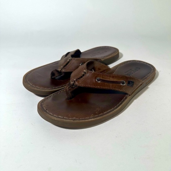 Dark Brown Leather Flip-Flops with Contoured Footbed - Picture 1 of 9